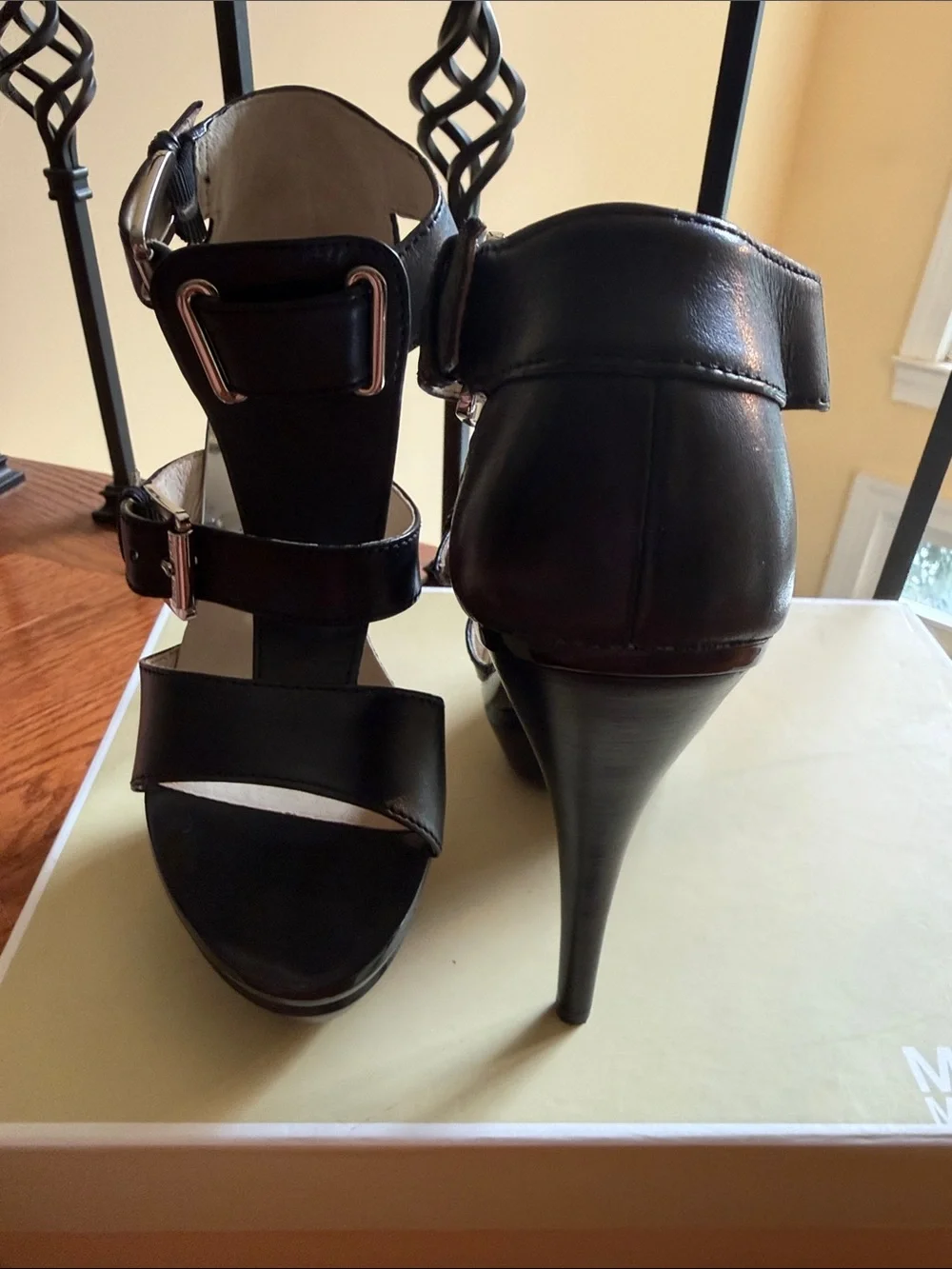 Michael Kors Black Leather Strappy Buckle Heels